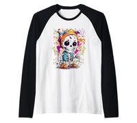 Dia DeLos Muertos - Scheletro Messicano per Halloween Maglia con Maniche Raglan