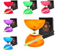 Diabolo con triplo cuscinetto al quarzo, con bastoni in alluminio, cordicella Diabolo e borsa per il trasporto a cascata (arancione con manici argentati)