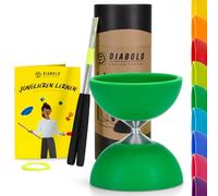 Diabolo Freizeitsport Set da giocoliere Basic con diabolo (Verde), Bastoncini in Alluminio, Corda di Ricambio (160 cm) e Istruzioni Stampate, Ideale Come Regalo per Bambini