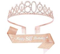 Diadema a corona per 80° compleanno, fascia "Happy 80th Birthday" con set di spille di perle, regali e decorazioni per l'80° compleanno per donne e amiche, forniture per bomboniere per feste felici