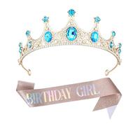 Diadema blu da donna, corona da principessa, da sposa, con strass, per matrimoni, balli, concorsi, feste, compleanni