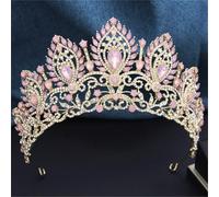 Diadema da donna di lusso rosa rossa corona di cristallo regina copricapo nuziale gioielli per capelli per abito da sposa e look da concorso