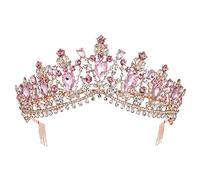 Diadema da sposa con diamanti rosa, con pettine, palla di strass, velo, fascia per capelli, accessori per capelli da sposa
