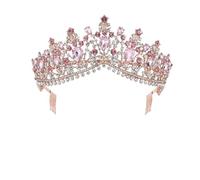 Diadema da sposa con strass Corona con pettine diadema velo diadema accessori per capelli da sposa rosa Pnnrk