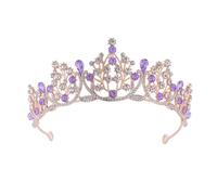 Diadema da sposa in cristallo di lusso rosa acceso viola, cerchietti da principessa for compleanno, for donne, corona, accessori for capelli da sposa(Purple)