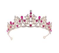 Diadema da sposa in cristallo di lusso rosa acceso viola, cerchietti da principessa for compleanno, for donne, corona, accessori for capelli da sposa(Rose red)