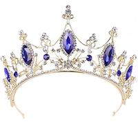 Diadema di diamanti di cristallo, corona di diadema del re regina tonda dorata, diademi di cristallo blu corona ornamenti per feste di nozze della sposa, per feste, matrimoni, balli studenteschi,