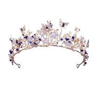 Diademi da sposa con farfalla in cristallo viola color argento barocco, corone, copricapo, diadema da concorso, accessori for capelli da sposa(Gold Blue)