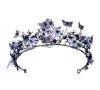 Diademi da sposa con farfalla in cristallo viola color argento barocco, corone, copricapo, diadema da concorso, accessori for capelli da sposa(Gun Black)