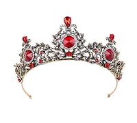 Diademi da sposa in cristallo rosso barocco, diadema con strass, corone da regina in cristallo, accessori per capelli da sposa in oro vintage per la sposa