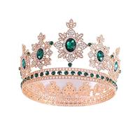 Diademi di cristallo di colore d'argento oro della moda e corona di strade corona rotonda Diadems adatto agli accessori per i capelli da sposa abito da copricapo (colore: oro verde)