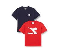 Diadora JU.Double Pack T-Shirt SS Logo, Classic Navy/Carmine Red, S Bambini e Ragazzi