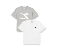 Diadora JU.Double Pack T-Shirt SS Logo, Optical White/Light Mid G. Mel, S Bambini e Ragazzi