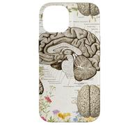 Diagramma di anatomia del cervello delle neuroscienze con design di fiori selvatici Custodia per iPhone 14