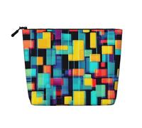 Diagramma di geometria quadrata Pochette per il trucco monostrato effetto lino con cerniera per soddisfare le tue esigenze quotidiane o di viaggio