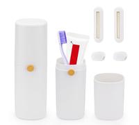 Diakey Confezione da 2 custodie da viaggio ventilate per spazzolino da denti con serratura, a prova di perdite, contenitore per dentifricio con tazza, tappo di copertura, spremiagrumi, per viaggi