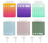 Diakey Confezione da 24 sacchetti da viaggio per articoli da toeletta, 90 ml, a prova di perdite, contenitori vuoti e ricaricabili per liquidi fluidi con 5 imbuti per shampoo e lozioni, 6 colori.