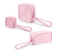 Diakey Confezione da 3 trousse in silicone, morbide e impermeabili, da viaggio, con cinturino da polso, infrangibile, con cerniera, per articoli da toeletta da donna, rosa, Borsa per trucchi