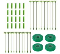 Diakey Confezione da 40 piccoli pali di supporto per piante con 4 rotoli di nastri da giardino, pali per orchidee da 27 cm e 37 cm, bastoncini regolabili a stelo singolo, per interni ed esterni, per