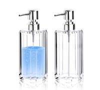 Diakey Dispenser di sapone liquido in acrilico, trasparente, moderno, per bagno e cucina, spesso, ricaricabile, con pompa argentata, confezione da 2