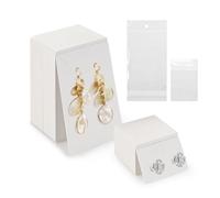 Diakey Set di 200 biglietti per orecchini con sacchetti, 2 misure, 200 espositori per orecchini, con 200 sacchetti, etichette in cartone per imballaggio a perno per orecchini, collane, vendita