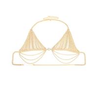Diamante Catena del Petto Reggiseno Mutandine Scintillante Strass Catena del Corpo Cristallo Bikini Gioielli sul Petto Biancheria Intima Donna Sexy Abbigliamento da Discoteca (Oro)