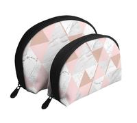 Diamante in marmo oro rosa grigio e rosa, Borsa per trucco a conchiglia Portamonete da donna Borsa da toilette piccola Borsa per cosmetici 2 pezzi