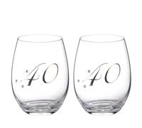 DIAMANTE Set di 2 bicchieri da vino in cristallo senza stelo per compleanno/anniversario, senza piombo, con decorazioni Swarovski, 380 ml (40° compleanno/anniversario)