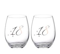 DIAMANTE Set di 2 bicchieri da vino in cristallo senza stelo per compleanno/anniversario, senza piombo, con decorazioni Swarovski, 380 ml (18° compleanno)