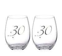 DIAMANTE Set di 2 bicchieri da vino in cristallo senza stelo per compleanno/anniversario, senza piombo, con decorazioni Swarovski, 380 ml (30° compleanno/anniversario)