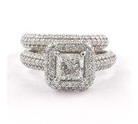 Diamante Sposa Set Anello Taglio Princess 2.50 Carato GIA Certificato 18k Bianco