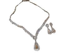 Diamante tempestato di gocce d'acqua a forma di V nappa collana orecchino due pezzi set, collana di strass e orecchini gioielli set