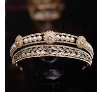 Diamante Tiara Lusso Oro Cristallo Perle Sposa Tiare Corona Nobile Strass Pageant Diadema Sposa Fasce Accessori per Capelli da Sposa
