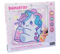 DIAMANTINY Design Art Kawaii Unicorno con Bevanda su Tela, Multicolore, 21 cm x 21 cm x 1,5 cm, 90036