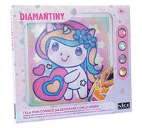 DIAMANTINY Design Art Kawaii Unicorno con Cuore su Tela, Multicolore, 21 cm x 21 cm x 1,5 cm, 90038