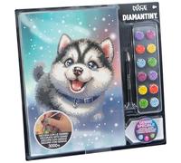 DIAMANTINY Level Up - Cuccioli - Creative Art, Kit crea il Mosaico con i Numeri, Cane Husky