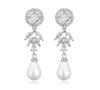 DIAMANTIO Orecchini da donna placcati in oro 18 K con perle a goccia - Orecchini pendenti con zirconi cubici, eleganti gioielli da sposa regalo