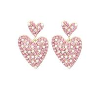 DIAMANTIO Orecchini pendenti a forma di cuore, placcati in oro 18 carati, con cristalli rosa e zirconia cubica, scintillanti orecchini con perle e strass, gioielli romantici per feste e occasioni