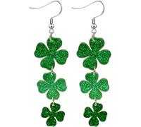 DIAMANTIO Orecchini pendenti con trifoglio glitterato - Orecchini lunghi a quadrifoglio verde per donne, gioielli per festa di San Patrizio (8,5 cm di lunghezza) #D030425