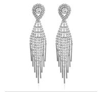 DIAMANTIO Orecchini pendenti da donna, placcati in oro 18 carati, con strass e zirconi cubici a goccia, con catenine pendenti per matrimoni, feste ed eventi speciali