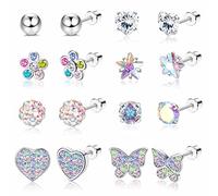 Diamday 20G Orecchini Bambina Anallergici, Donna Ragazze Acciaio Inossidabile 316L Orecchini a Bottone Con Perla Fiore Cuore Farfalla CZ Per Ragazze Adolescenti