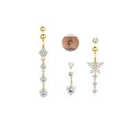 Diamday 3 Pezzi Piercing Ombelico Acciaio Chirurgico Oro argento, Piercing Ombelico Pendente, 14G CZ Cuore Farfalla Navel Piercing 3 pezzi di Sfere per Belly Piercing