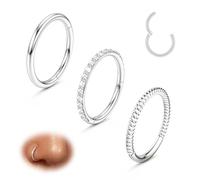 Diamday 3pcs Piercing Naso Cerchio 316L Acciaio Chirurgico Septum Piercing Naso Anello 16G 18G Piercing Helix Orecchino Naso CZ Nostril Piercing Oro Trago Conch Daith Rook Orecchini Cerchio 8mm 10mm