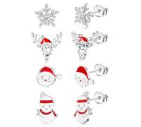 Diamday 4 Paia Argento 925 Orecchini Natalizi per Donna Ragazze Natalizi Orecchini Anallergici Bambina Fiocco di Neve Albero di Natale Orecchini Set Donna Gioielli Pensierini Natalizi con Scatola