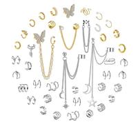 Diamday 42Pcs Ear Cuff per Donne Clips de Oreja Helix Cartilagine Clip On Wrap Orecchini Regolabile Pendientes Non Piercing Ear Cuff Orecchini Set Gioielli di Moda Oro-Argento