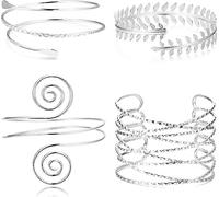 Diamday 4Pcs Bracciale Braccio per Donna Regolabile Bracciale Superiore a Spirale Cuff Braccialetto Bobina Liscio Aperto Filigrana Vortice Minimalista Boho Boemia Polsino Bracciale Foglia Bangle