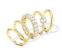 Diamday 5 pezzi anelli donna Anelli Impilamento Placcati Oro 14K Impermeabile Cubico Zirconia Pollice Anello Set Knuckle Finger Wedding Bands Promessa Donne Anello Con Scatola Gioielli
