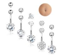 Diamday 5 piercing ombelico 316L acciaio chirurgico ombelico anelli 14G CZ cuore pancia cerchio donna ragazze curve banana pancia barretta piercing ombelico gioielli, Rame Zirconia cubica