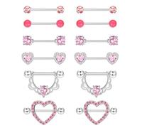 Diamday 6 Paia Piercing Capezzolo 316L Acciaio Chirurgico Piercing Lingua 14G Capezzolo Anelli Ipoallergenico CZ Cuore Nipple Piercings Barre Lingua Barbells Capezzoli Corpo Piercings for Donna