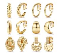 Diamday 6paia Orecchini Clip Donna Placcati in oro 18K Orecchini a Clip per le Donne Chunky Hoop Clip Statement Twist Round Geometry Clip Orecchini Leggeri Regolabili Senza Piercing Orecchini Finti